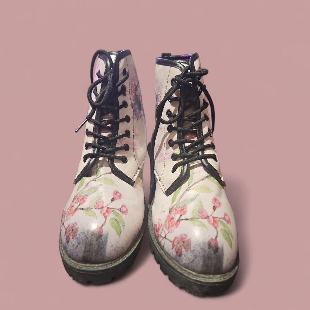 Women Skull and Roses Combat Ankle Boots Size: 10 - Picture 8 of 8